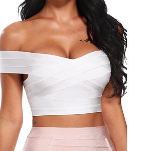 White Off Shoulder Bandage Crop Top